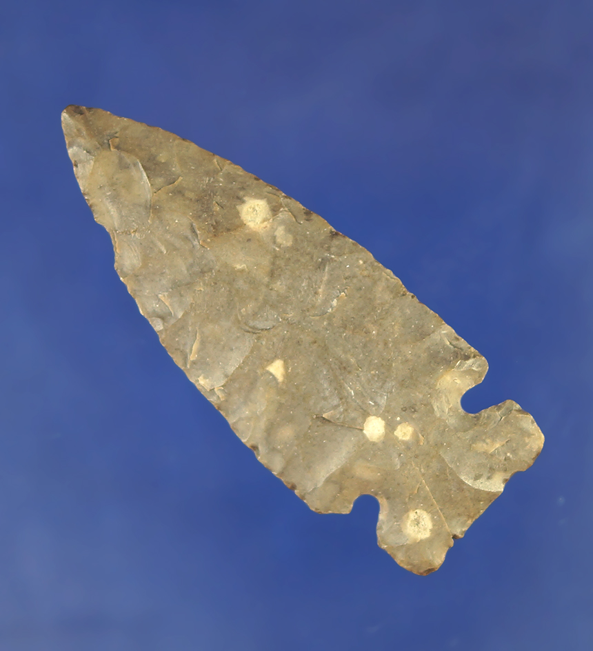 Excellent style on this 2 3/8" Coshocton Flint Sidenotch found in Ohio.