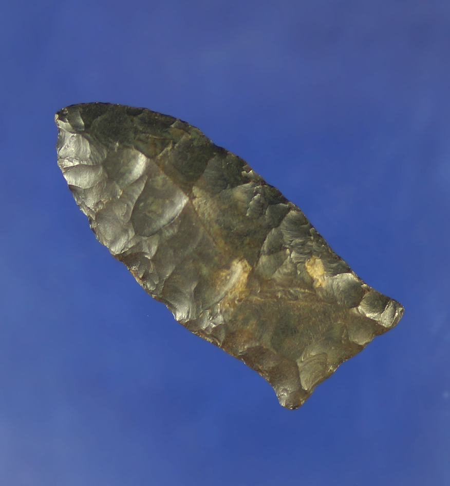 1 7/8" Paleo Beaver Lake point with nicely ground lower edges and base  found in Ohio.