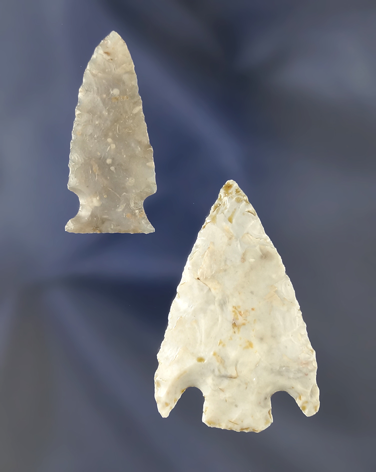 Pair of Flint Ridge Arrowheads found in Ohio, largest is 1 3/4".