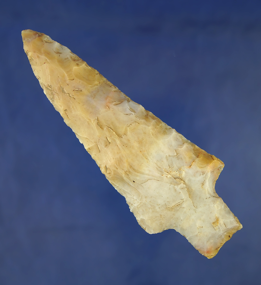4 3/8" Flint Ridge Flint Late Adena found in Huron Co.,  Ohio from the old Thomas collection.