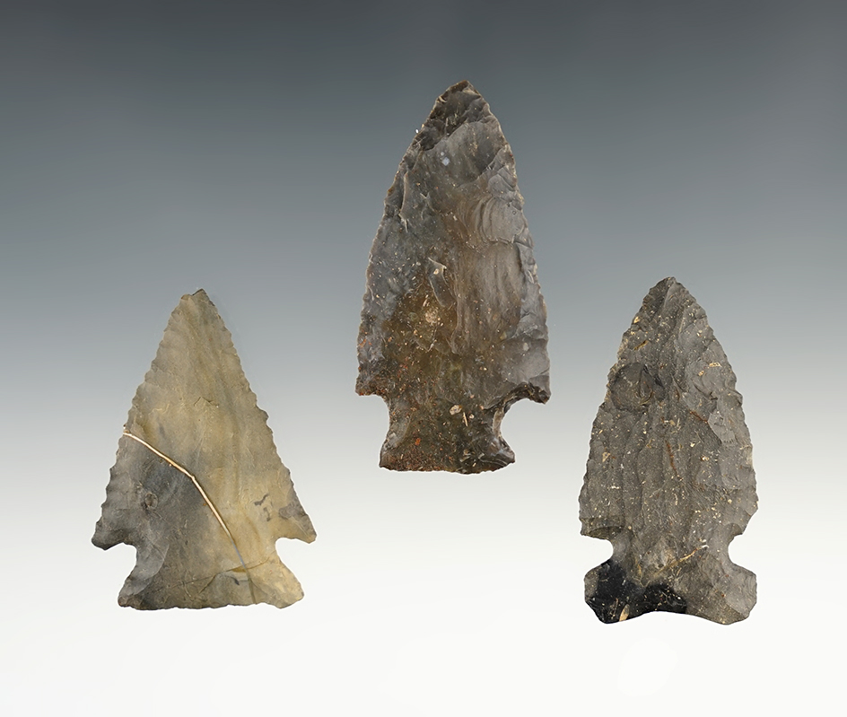 Set of 3 fine points found in Ohio. The largest is 2 7/16".