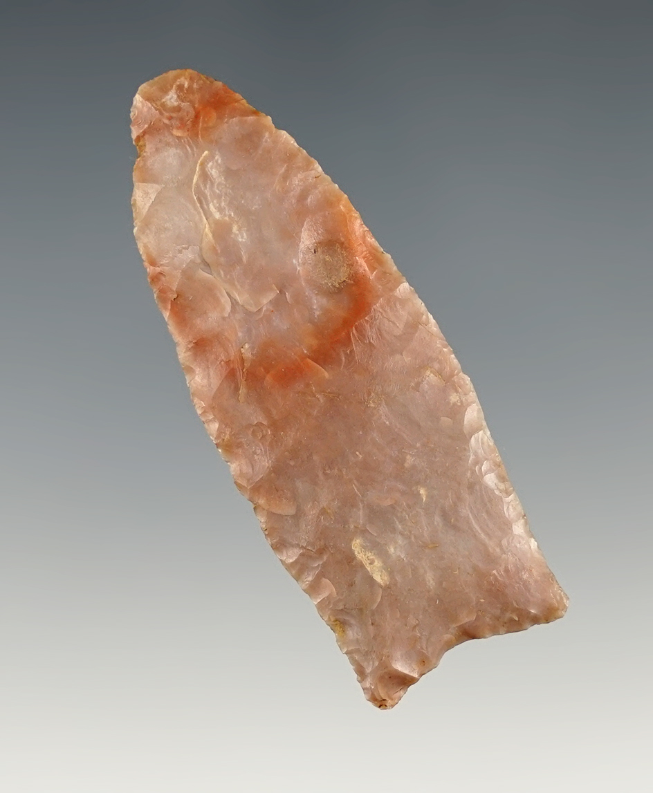 2 1/8" Paleo Dart point found in Gallia Co., Ohio. Made from gem-grade flint.
