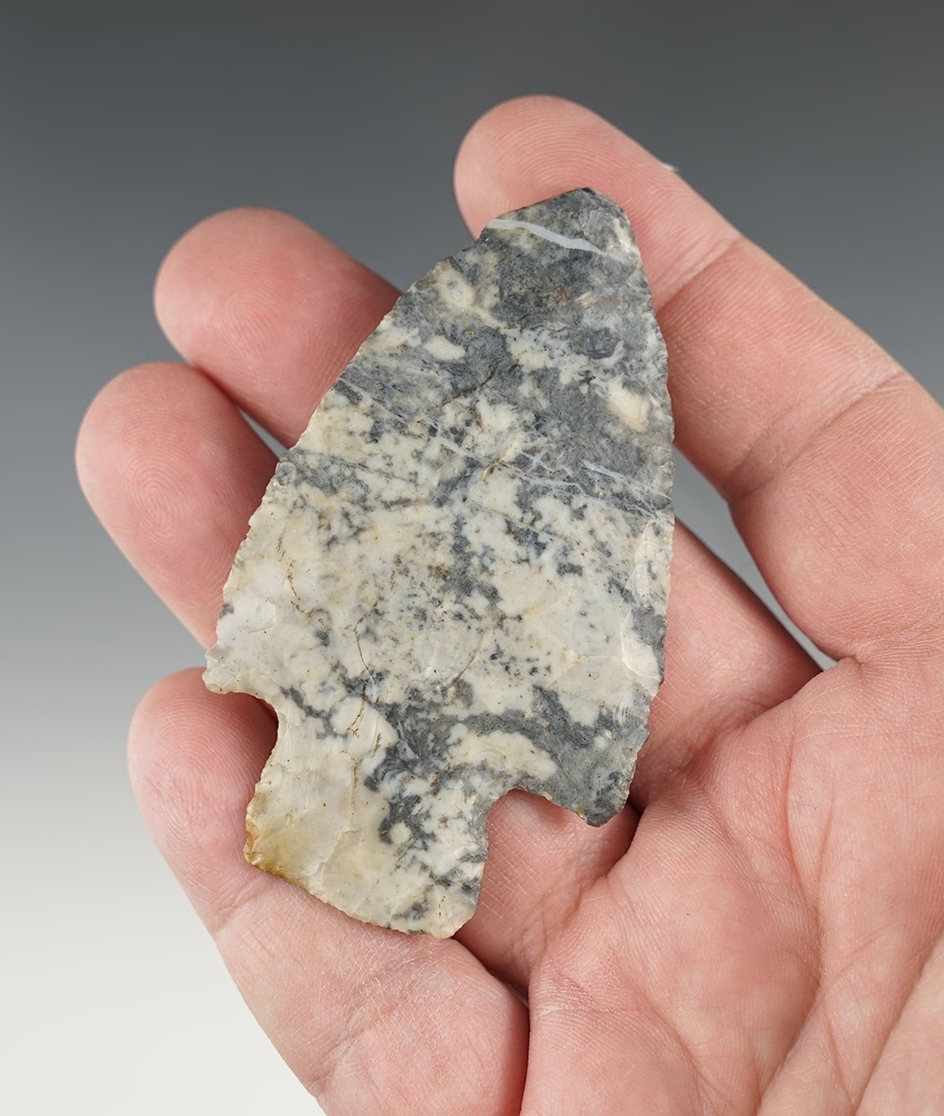 3" Ohio Adena with modern retouch to the tip area. Made from Coshocton flint.