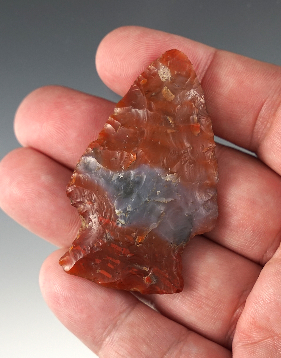 Stunning color on this 2 5/16" Flint Ridge Hopewell found by Jim Hawks in Licking Co., Ohio.