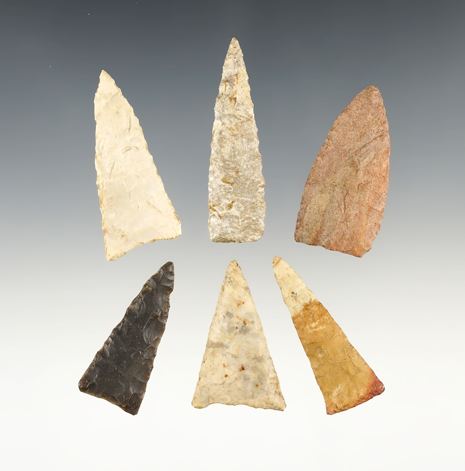 Set of 6 nice Midwest Triangle points. The largest is1 15/16".