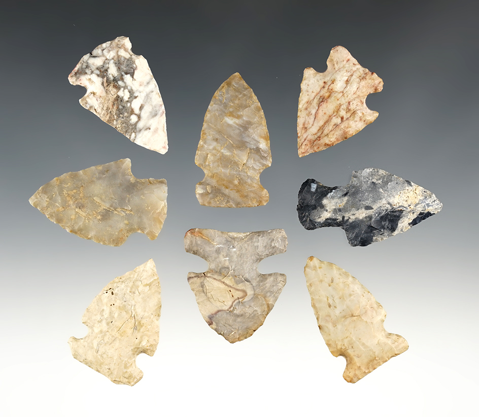 Set of 8 well made points found in Ohio. The largest is 1 7/8".