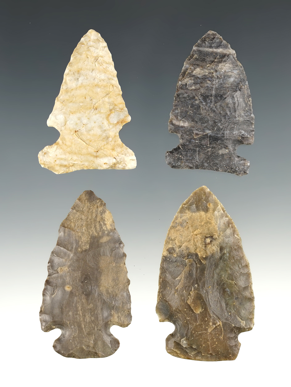 Set of 4 nicely made points found in Ohio. The largest is 1 1/4".