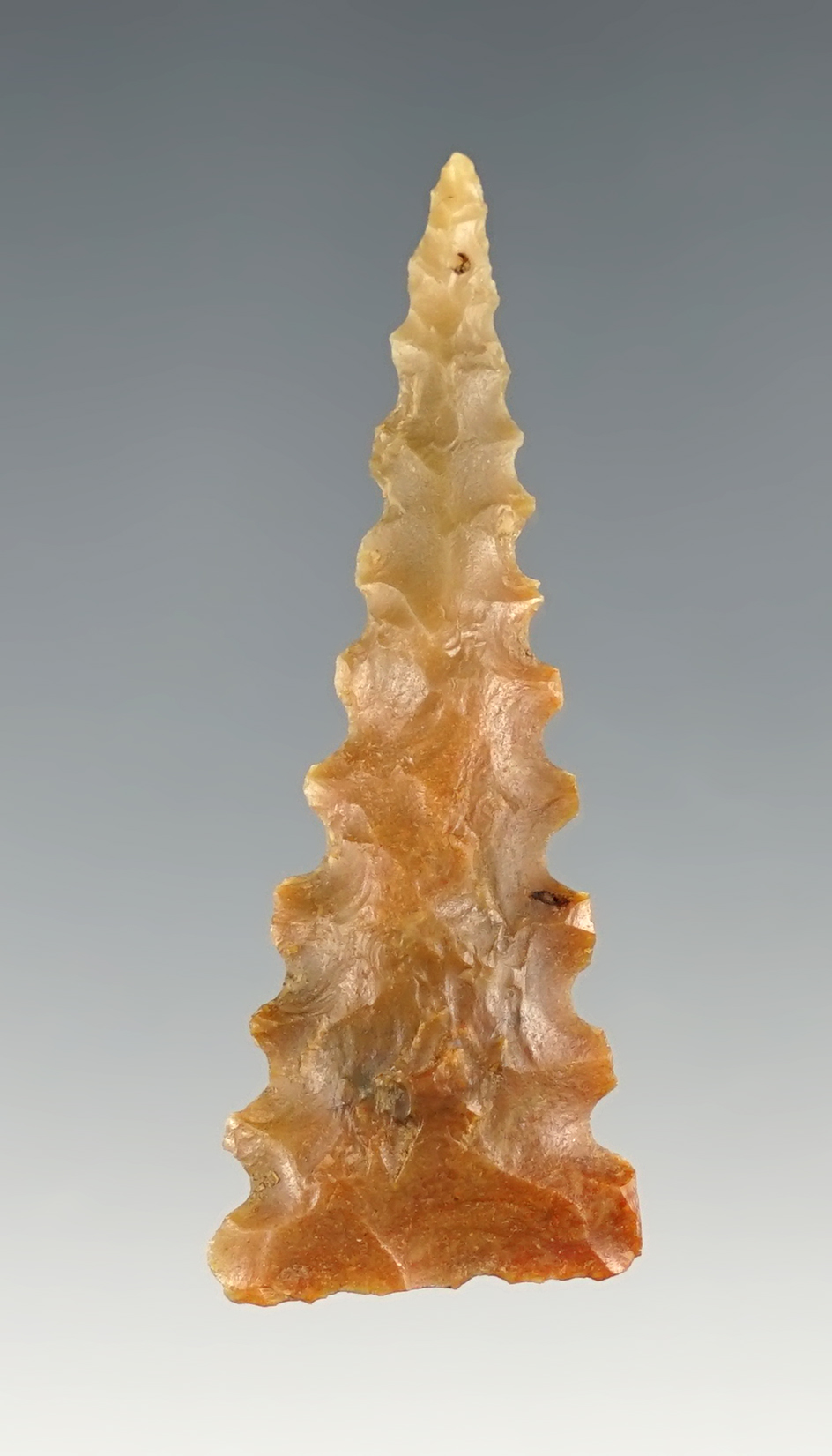 Killer 1 13/16" Fort Ancient Serrated Triangle. Ex. Tom Davis, Chester Gill, Sonny Atkinson.