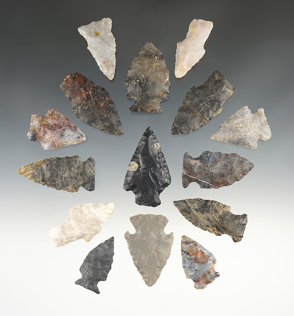 Set of 15 assorted points found in Ohio. The largest is 2".