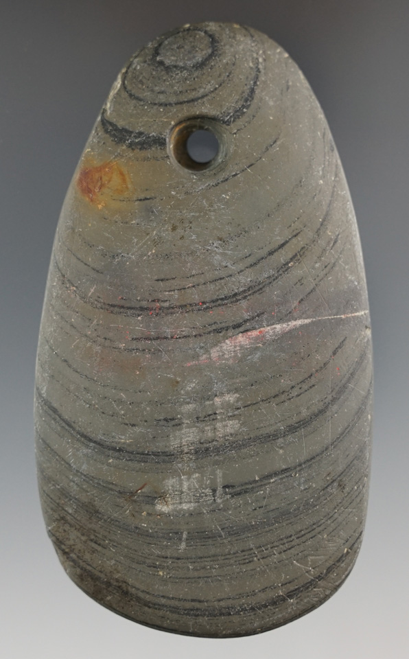 3 3/4" Tallied Adena Ovate Pendantfound in the vicinity of Lexington, Richland Co., Ohio. Ex. Hardin