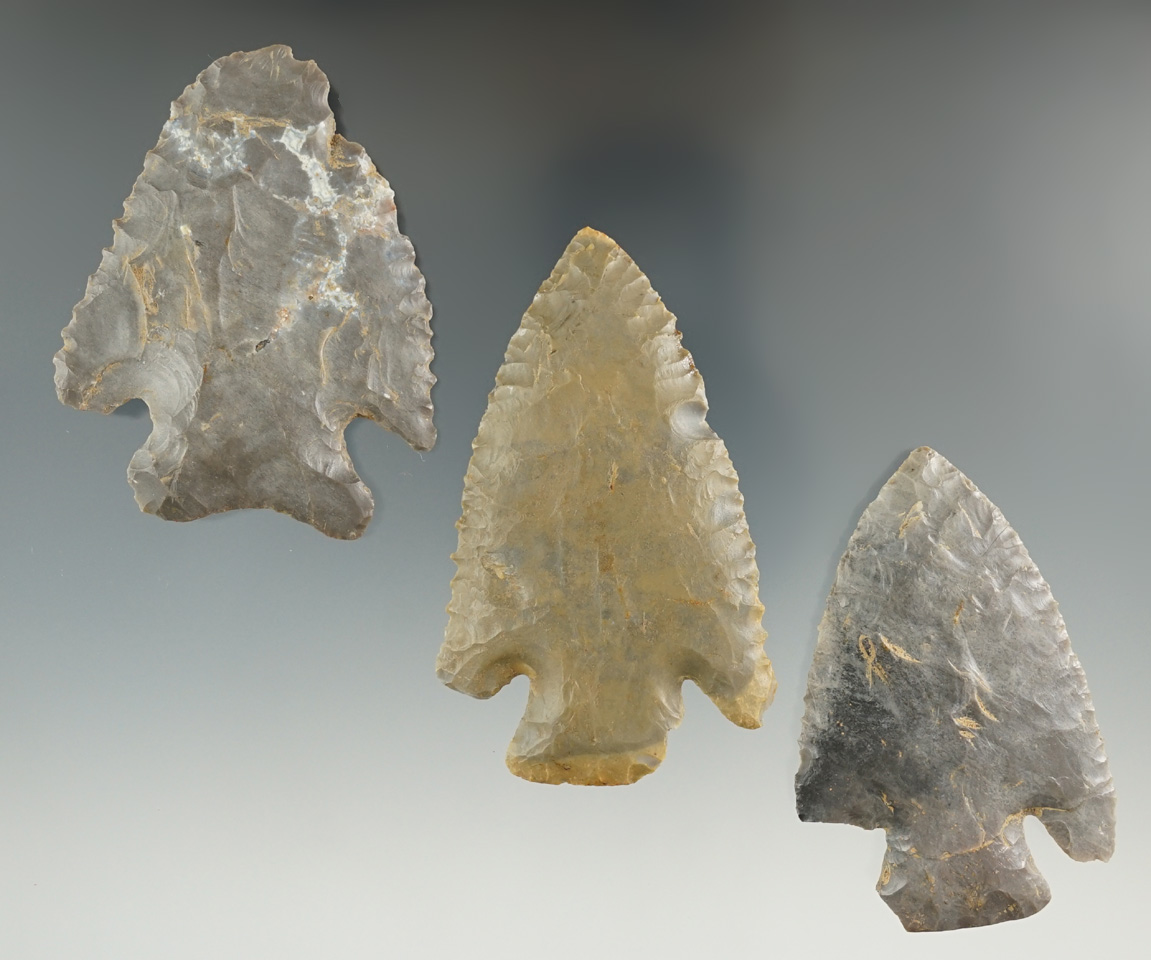 Set of three Hornstone Knives found in Indiana, largest is 3".