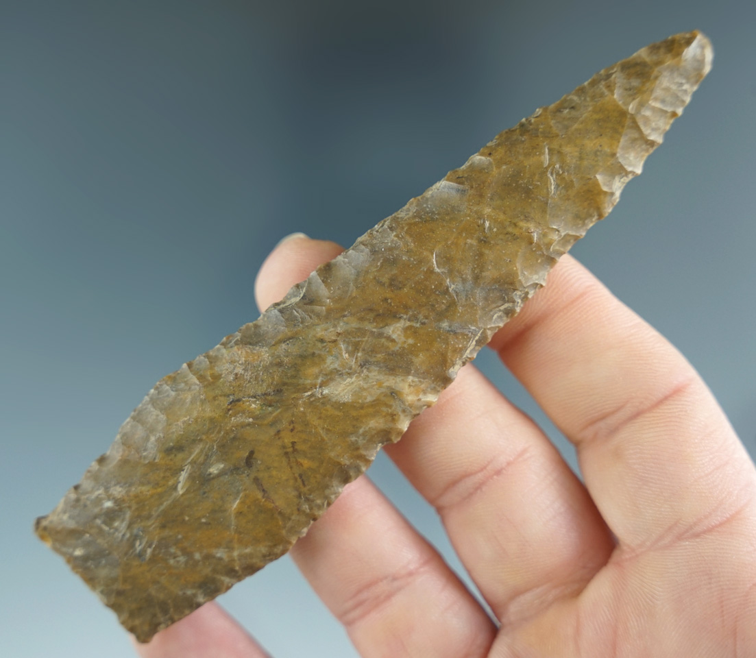 Well-flaked and thin 4 3/8" Plano Lance found in Indiana.