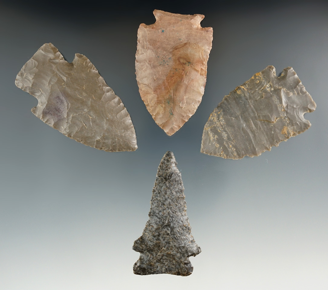 Set of four very nice Tennessee Points, largest is 2 9/16". Ex. Henry English Collection.