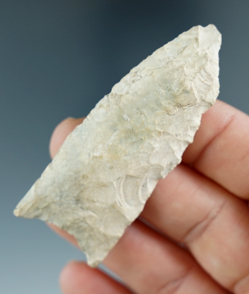 2 7/16" Clovis - well patinated River Cobble Chert, found in Shelbyville, Shelby Co., Indiana. 2 COA