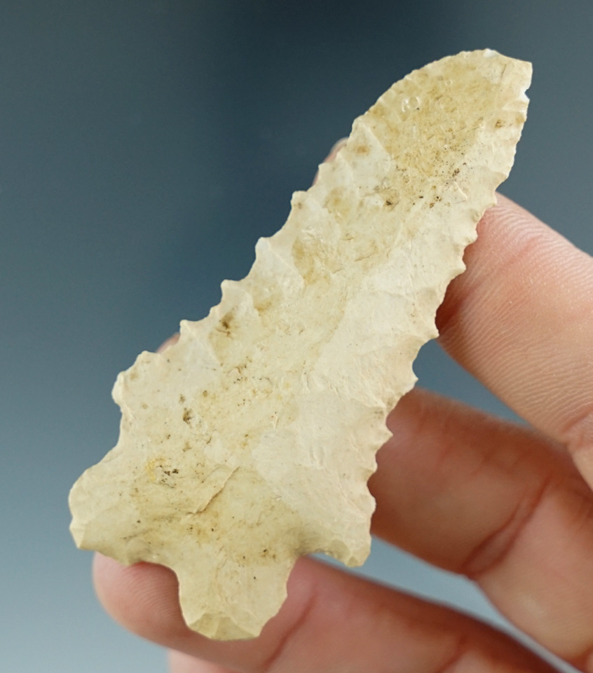 Excellent flaking style, especially along the blade edges on this 2 5/8" Bifurcate Knife found in In