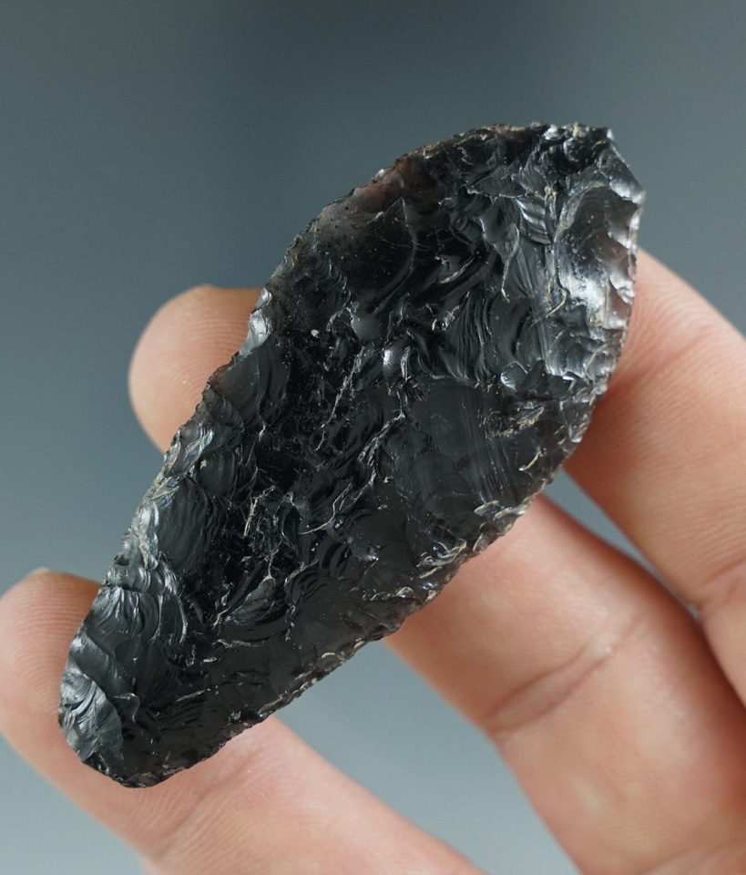 2 7/16" Lake Mohave made from Obsidian. Found on the Sagebrush Flat, south of Harper, Oregon. COA.