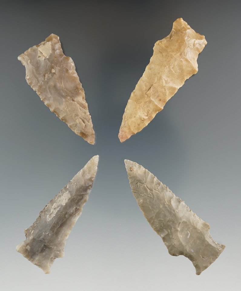 Set of four Arrowheads found in Texas, largest is 2 1/4".