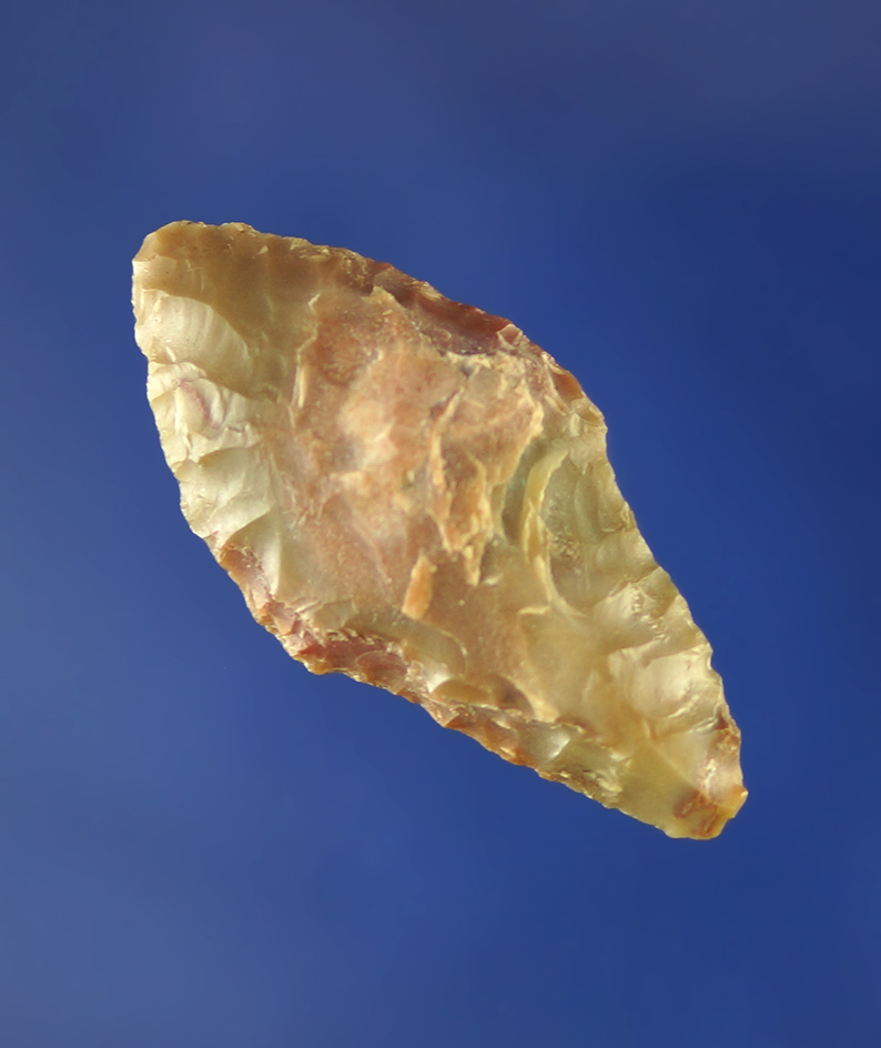 1 3/8" stemmed arrowhead made from multicolored Jasper.    Columbia River.