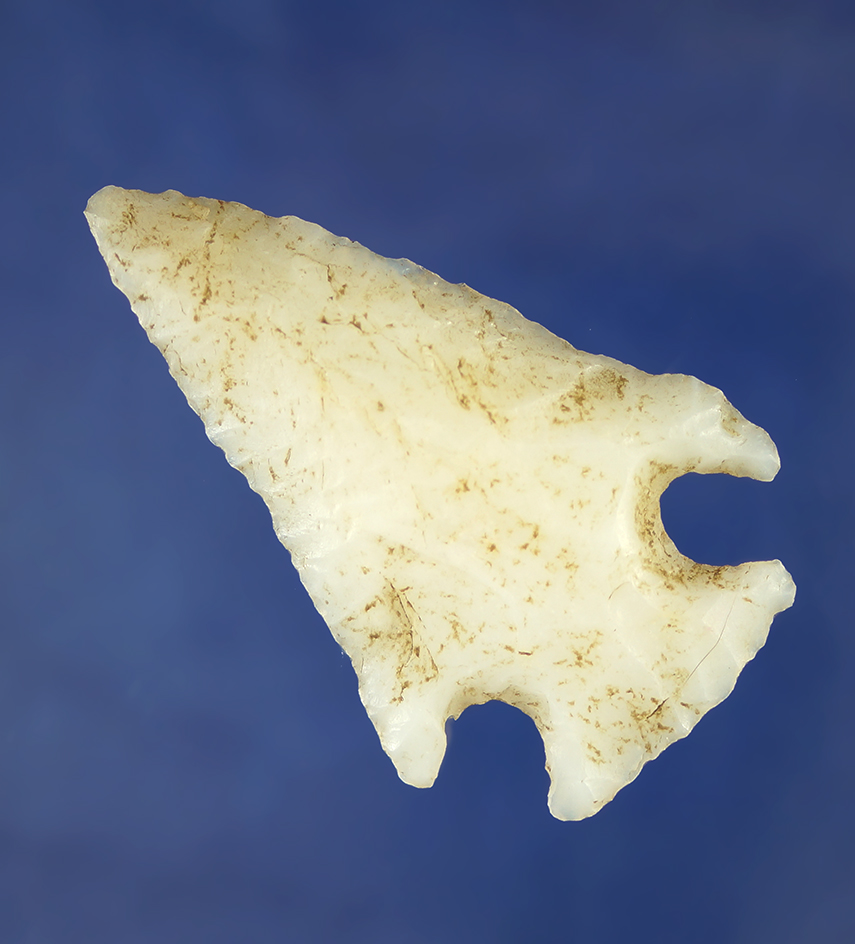 2 7/16" white Chalcedony Corner Notched Calapooya Knife.  Oregon. Found by Bob Howard.