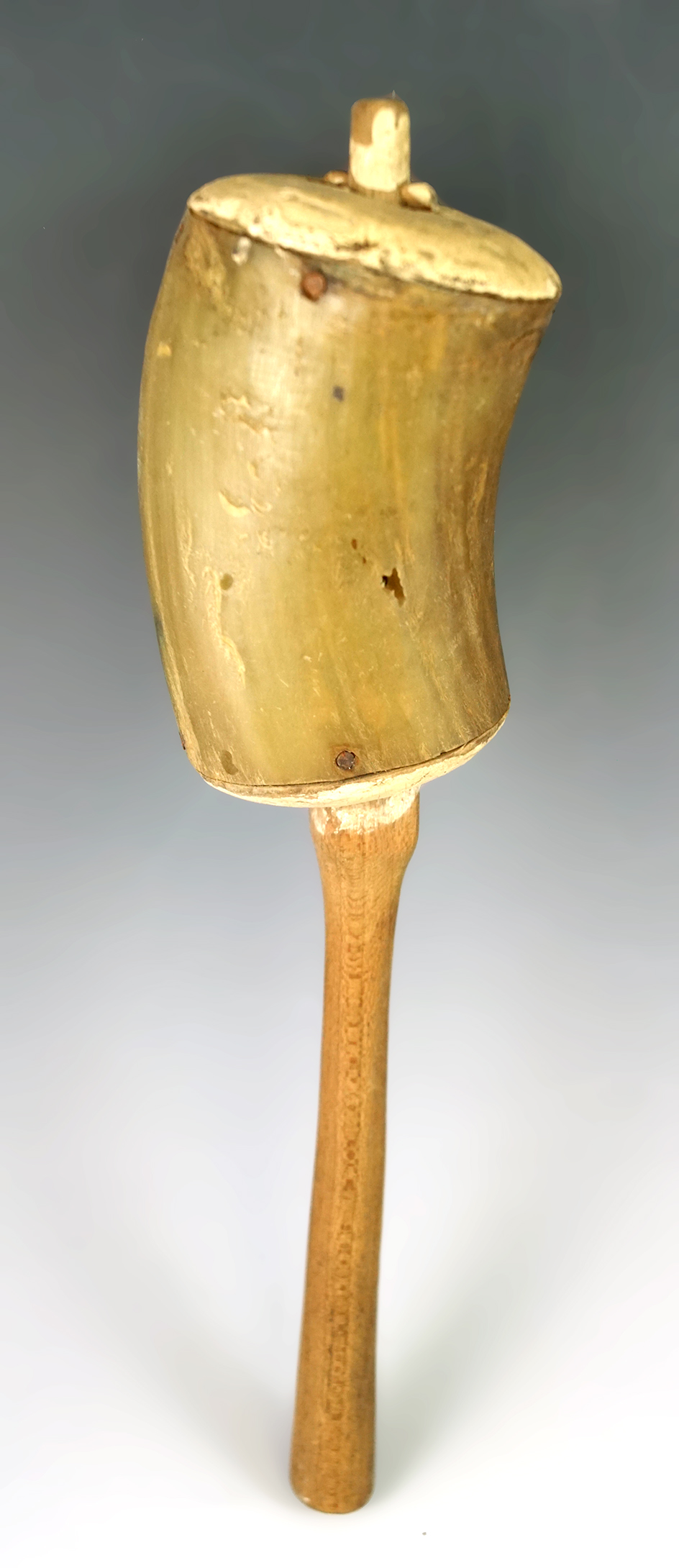 Vintage 9 3/16" horn Rattle made by Amos Johney John, Seneca from New York.