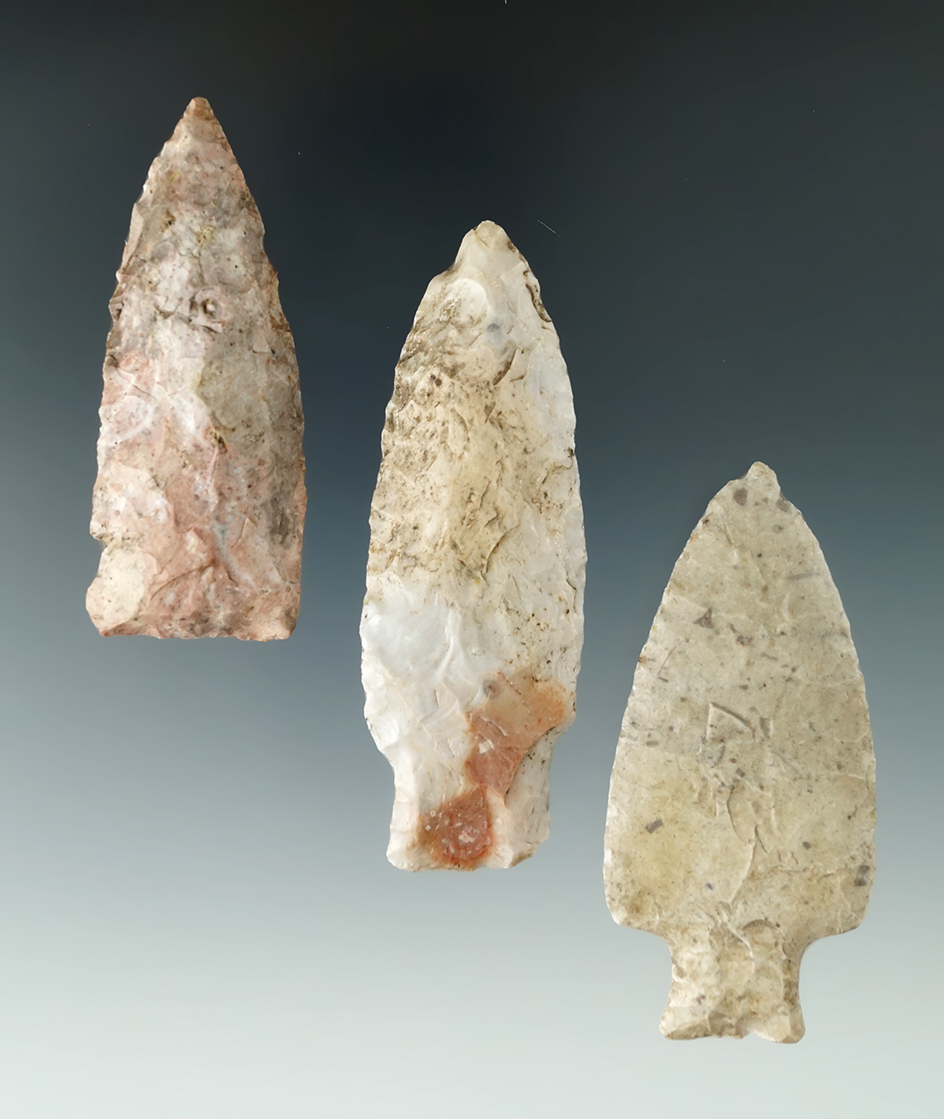 Set of three Missouri points including a nice Tablerock, largest is 3".
