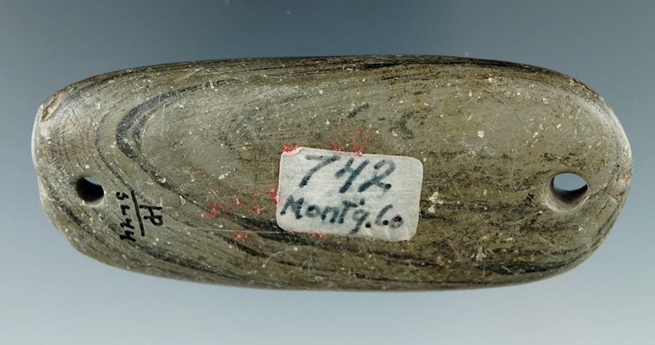 3 5/16" Bar Gorget found in Montgomery Co., Ohio.