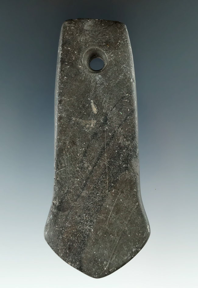 4" Adena Anchor Pendant made from green and black Banded Slate, found in Allen Co., Ohio.