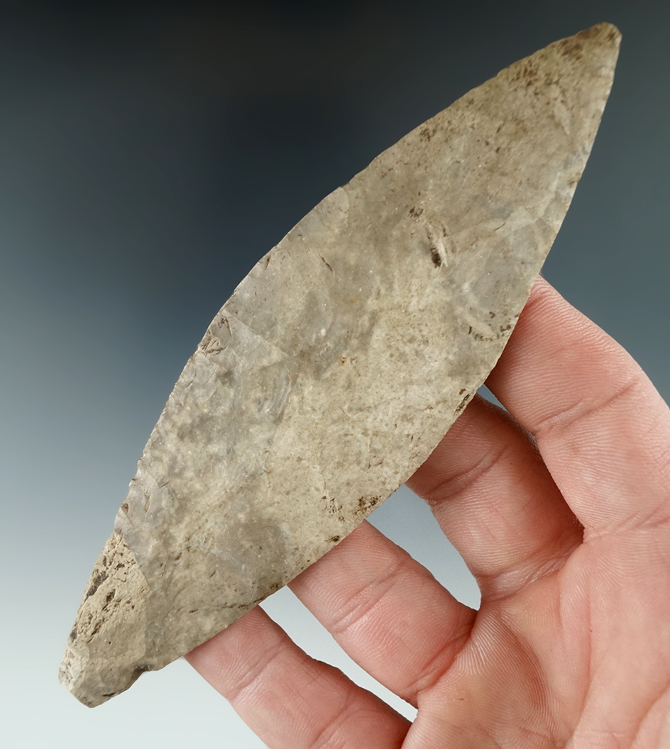 Thin and well styled 4 15/16" Bi-Ppointed Adena Knife that is thin for size. Illinois. Bennett COA.