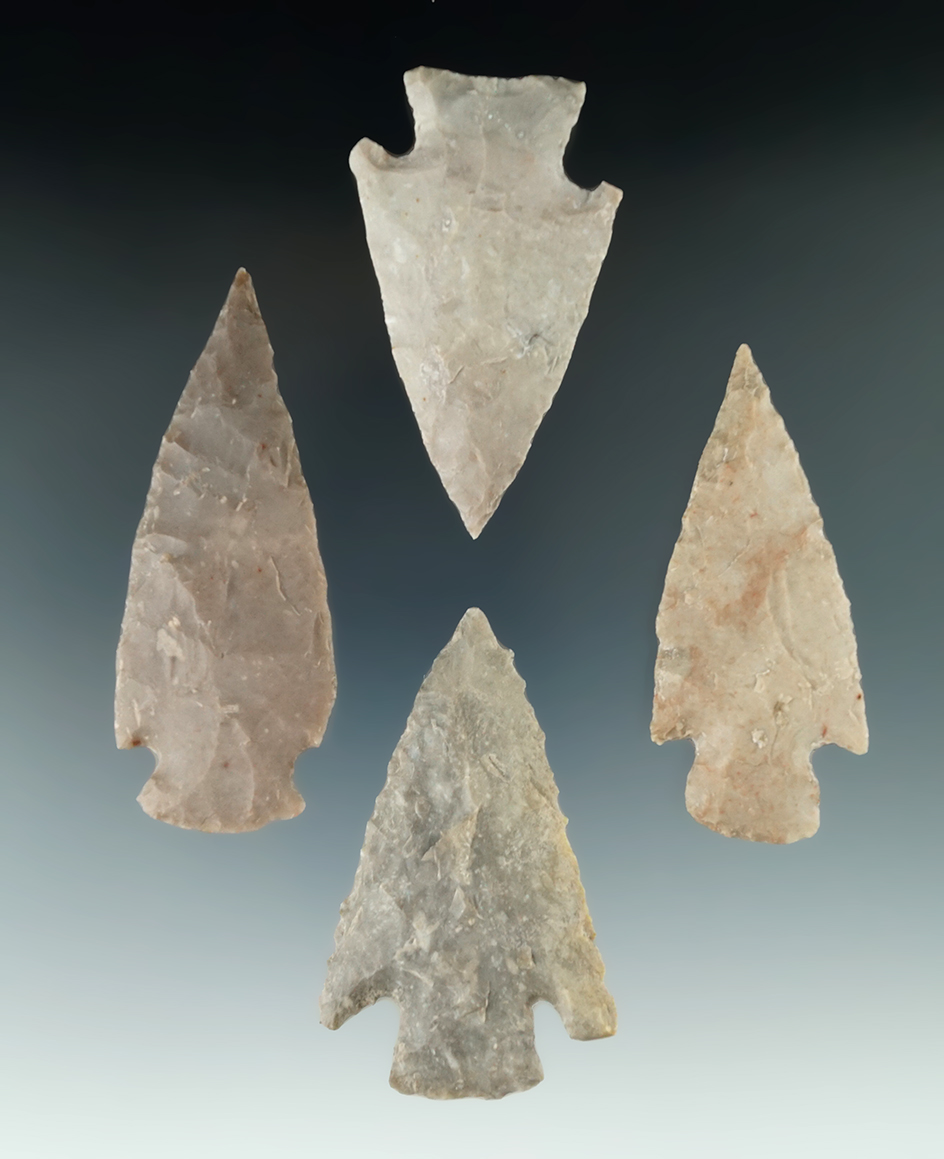 Set of four well styled arrowheads from Texas, largest is 3".