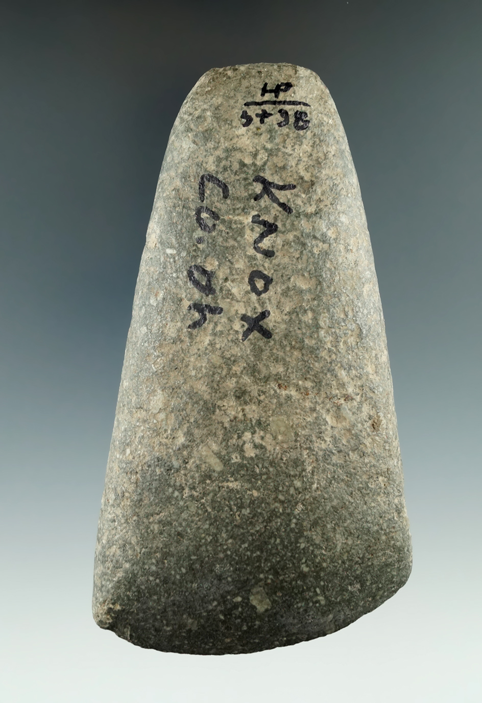 4 3/8" Hardstone Celt with a nicely polished bit area found in Knox Co., Ohio.