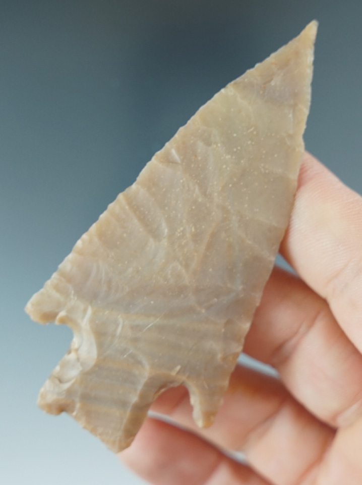 3 5/16" Lange made from banded brown and tan chert, found in Gillespie Co., Texas.