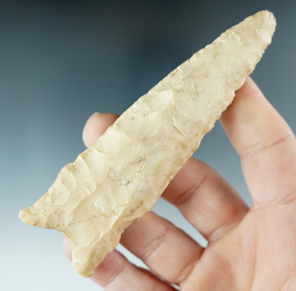 4 1/8" Dalton made from Kaolin Chert, found in Massac, Illinois. Dickey COA.