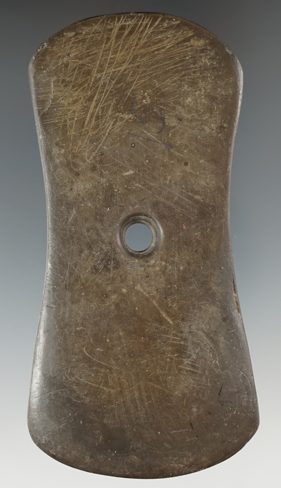 4 1/2" Adena Bi-Concave Pendant found in or near Shiloh, Richland Co., Ohio.