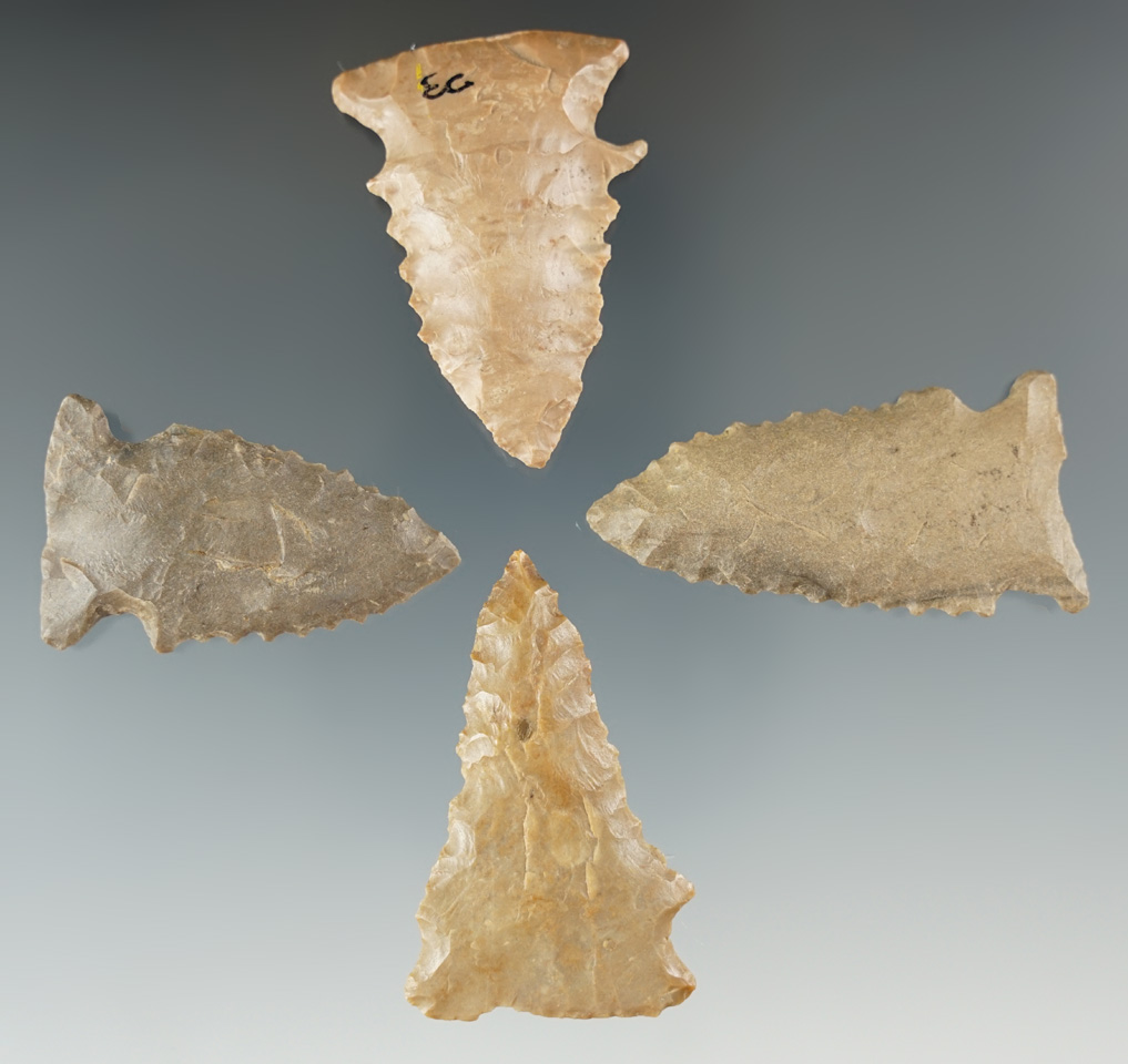 Set of four points found in Kentucky in nice condition, largest is 1 7/8".