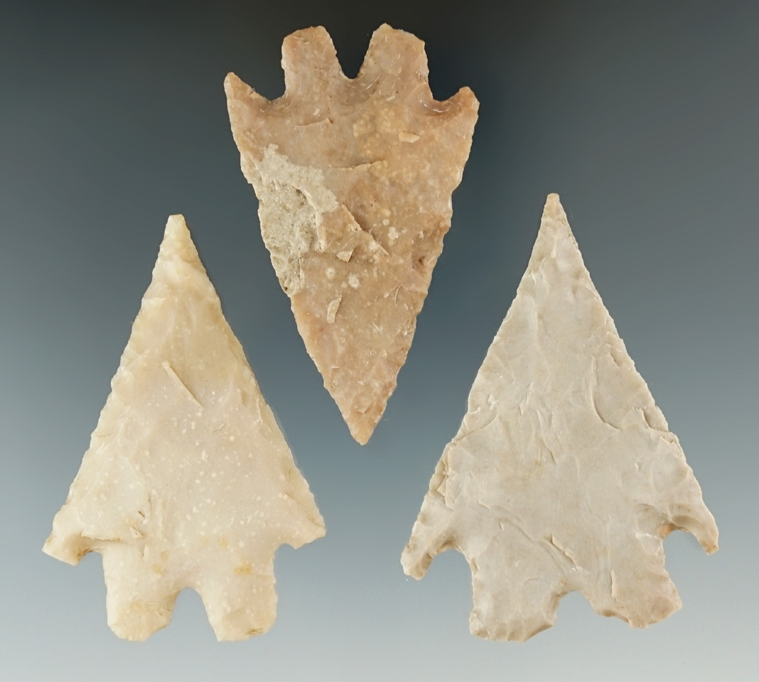 Set of three nice Montell points found in Texas, largest is 2 5/16".
