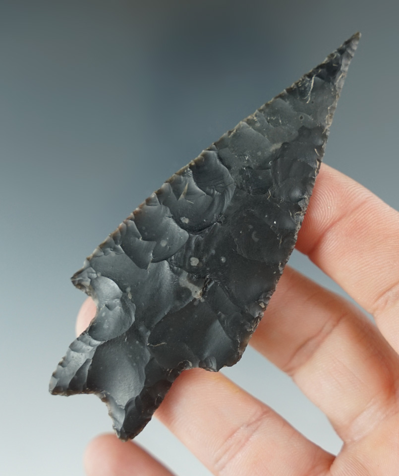 Excellent flaking, style and needle tip on this 3 1/2" Pedernales point found in Texas.