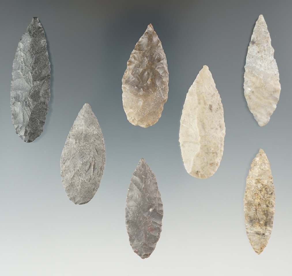 Set of seven Nodena points found in Texas, largest is 2". All are in nice condition.