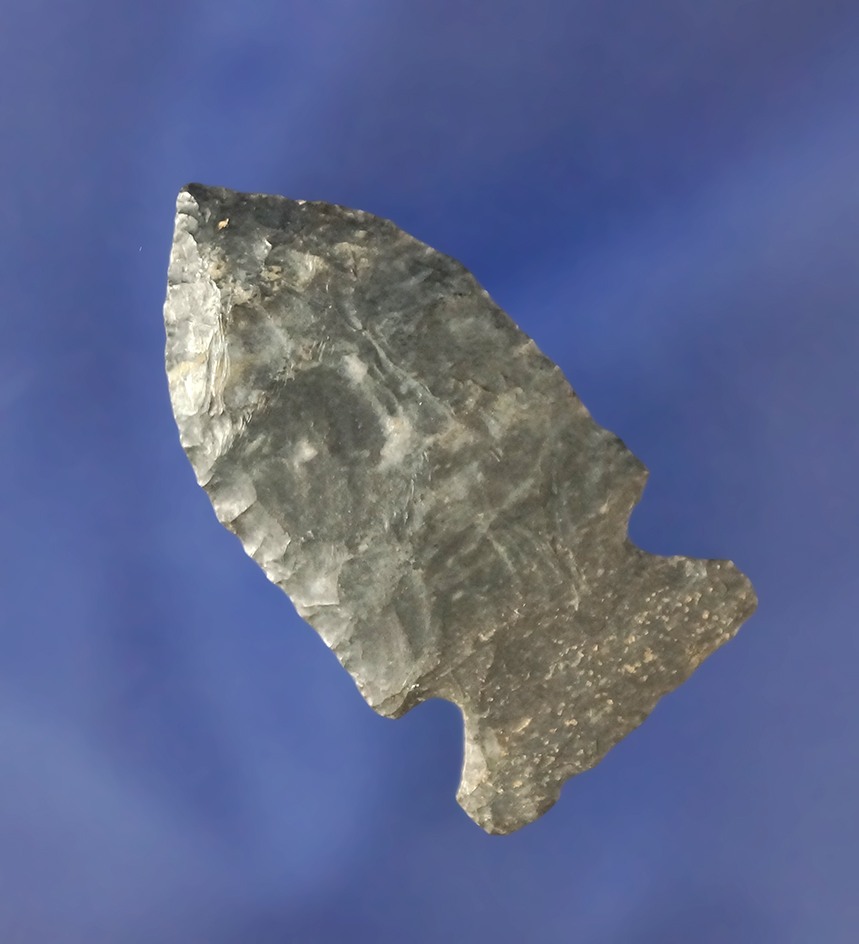 1 1/2" Coshocton Flint Intrusive Mound point that is thin and nicely made found in Ohio.