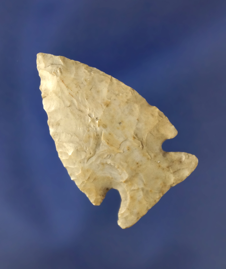 1 7/16" nicely styled thin Intrusive Mound point - Flint Ridge Flint found in Marion Co.,  Ohio.