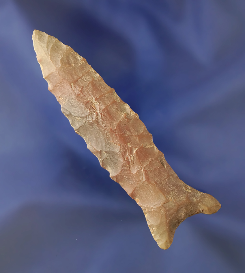 Unique fishtail styled base on this 3 7/16" Paleo  found in Lincoln Co.,  Kentucky.