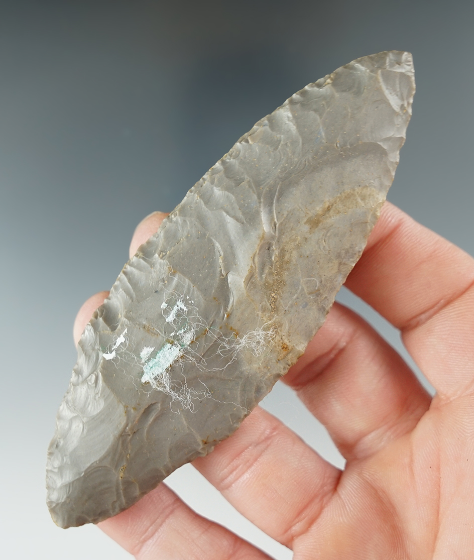 4 1/16" Hornstone Adena Turkey Tail found in Greenup Co., Kentucky, in nice condition.