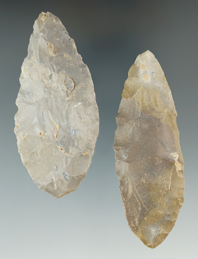 Pair of Hornstone Cache Blades, largest is 3 5/16".  From the Lyons Cache - Greene Co., Indiana.