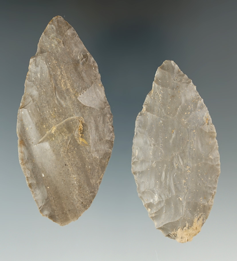 Pair of Hornstone Blades in nice condition, largest is 3 3/16".   From the Lyons Cache