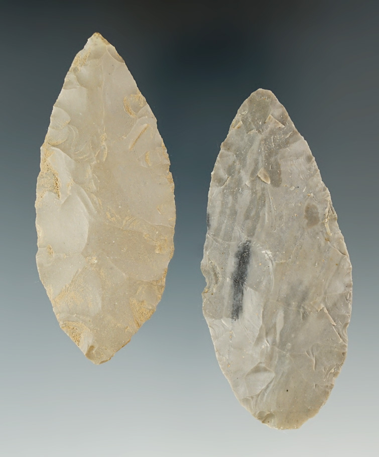 Pair of Hornstone Blades in nice condition, largest is 3 1/16".  From the Lyons Cache