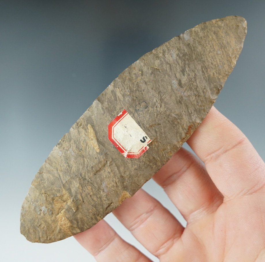 4 3/4" Adena Bi-Pointed blade made from attractive Dover Flint, found in Jasper Co., Illinois.