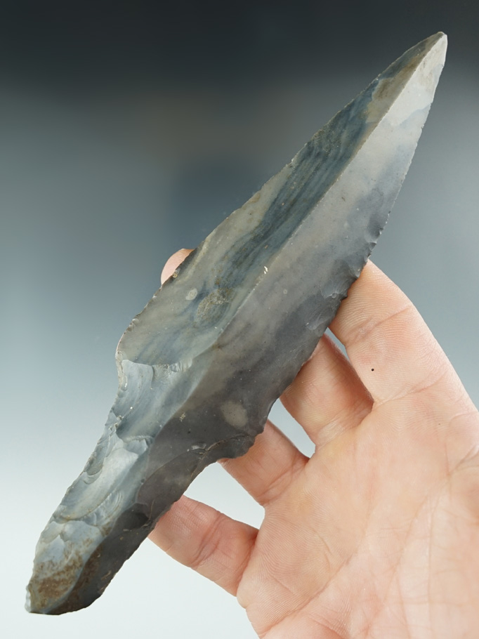 6 3/4" Mayan Dagger/Macro Blade made from Colha Chert, found in Belize. Ex. David Walley.