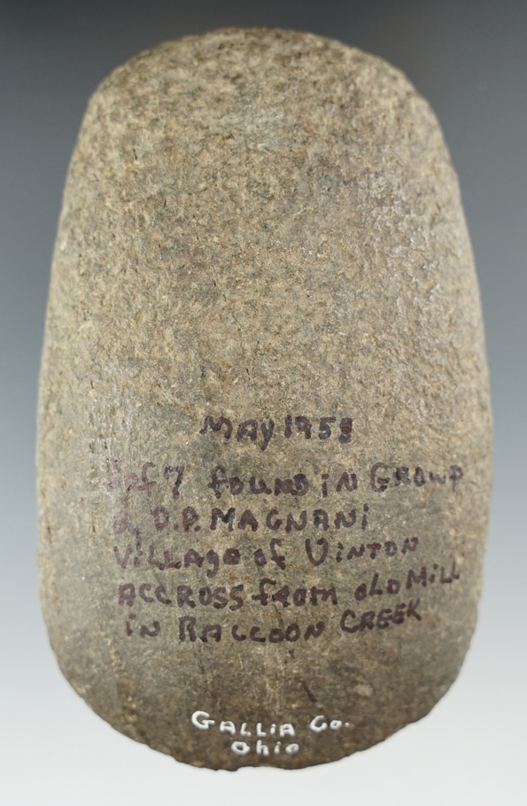 4 3/16" Hardstone Celt found in May 1958 by Don Magnani in Gallia Co., Ohio.