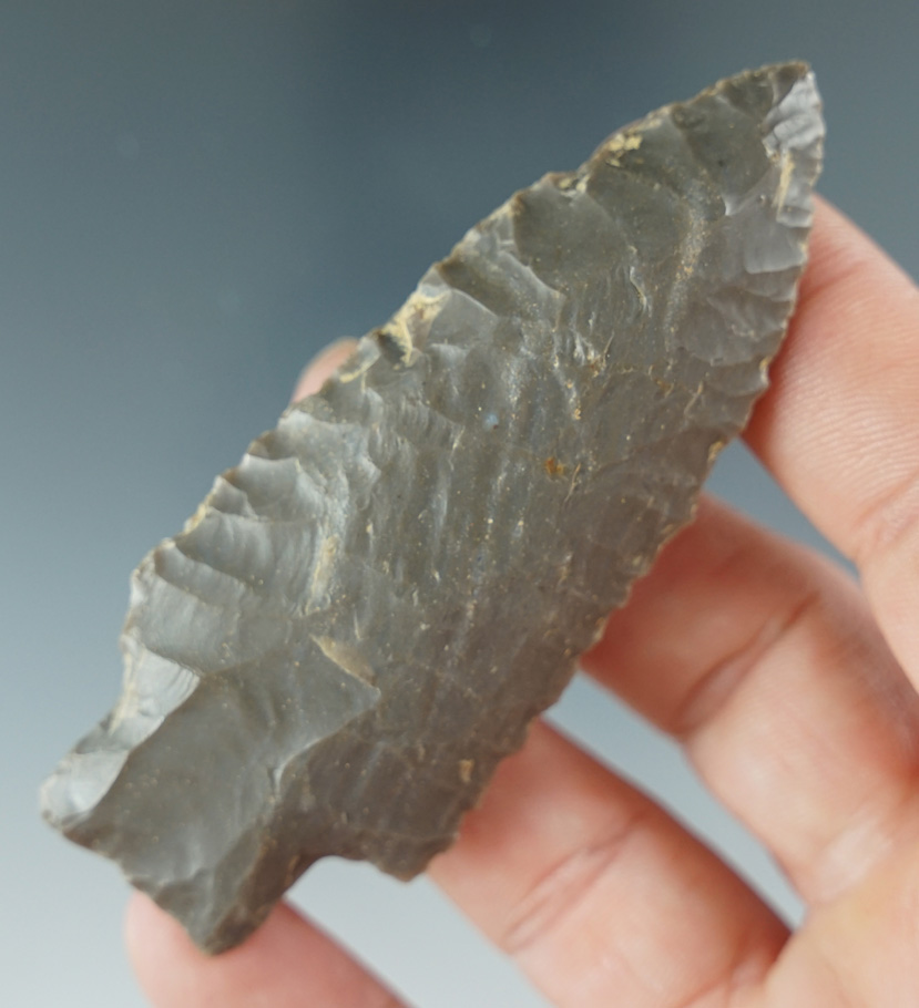 3 3/16" Heavy Duty made from Hornstone. Found in Rush Co., Indiana by Reed. Jackson COA.