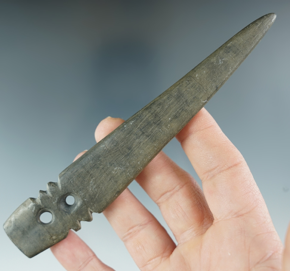 Large 5 9/16" Eccentric Two Hole Pendant made from Slate. Found in Hamilton Co., Ohio.