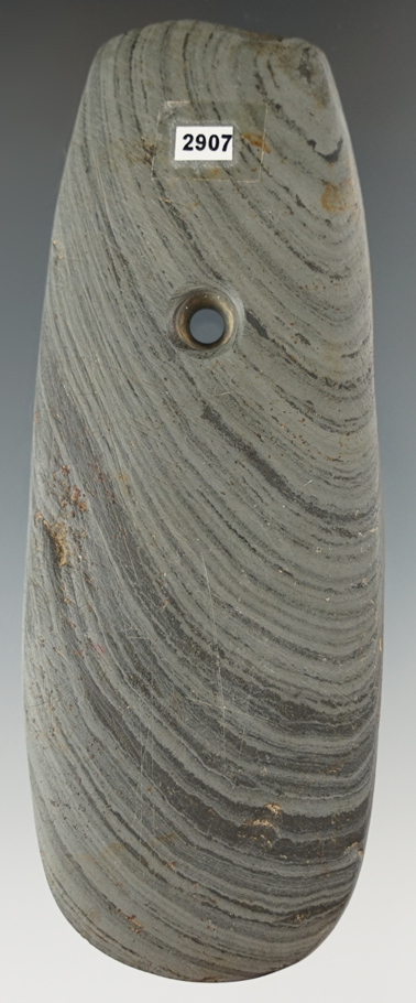 4 9/16" Banded Slate Pendant found in Ohio. Ex. Terry Elleman Collection. Bennett COA.